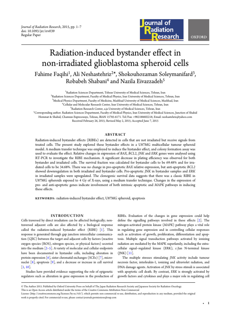 Radiation-Induced Bystander Effects in Glioblastoma | PDF | Apoptosis ...