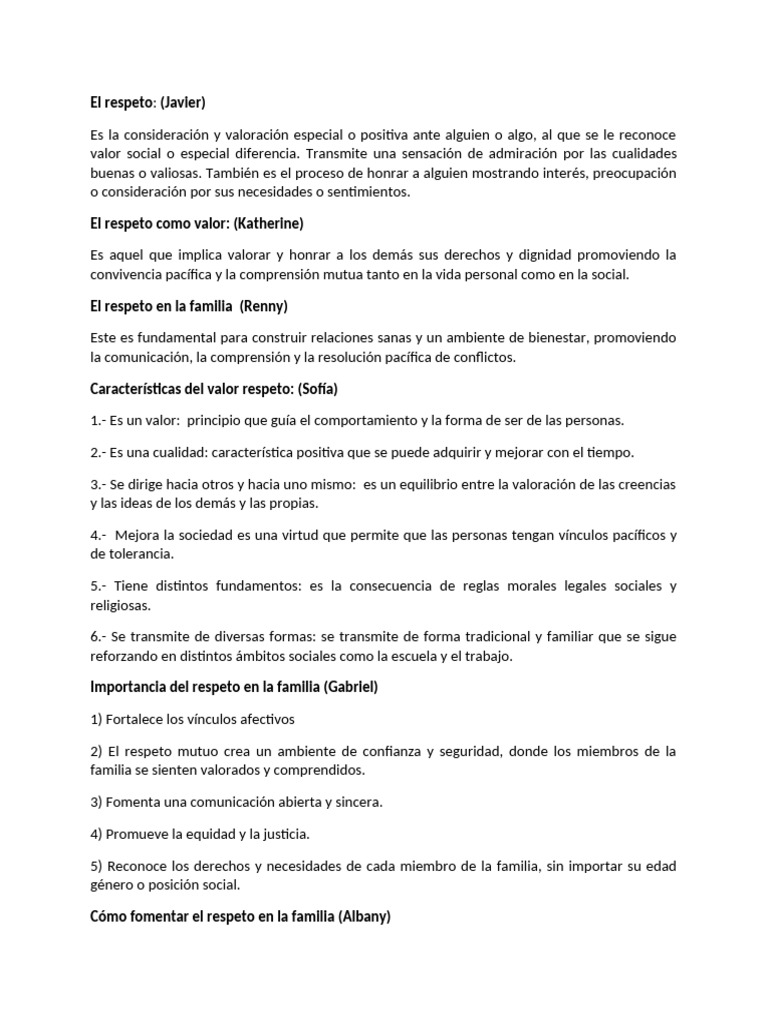 La importancia del respeto familiar | PDF | Tolerancia | Familia