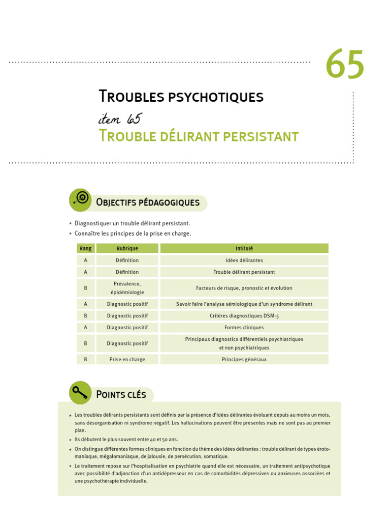 Trouble délirant persistant : diagnostic et prise en charge | PDF ...