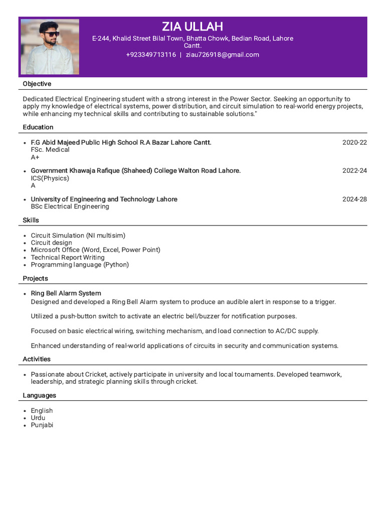 Electrical Engineering Student Resume | PDF