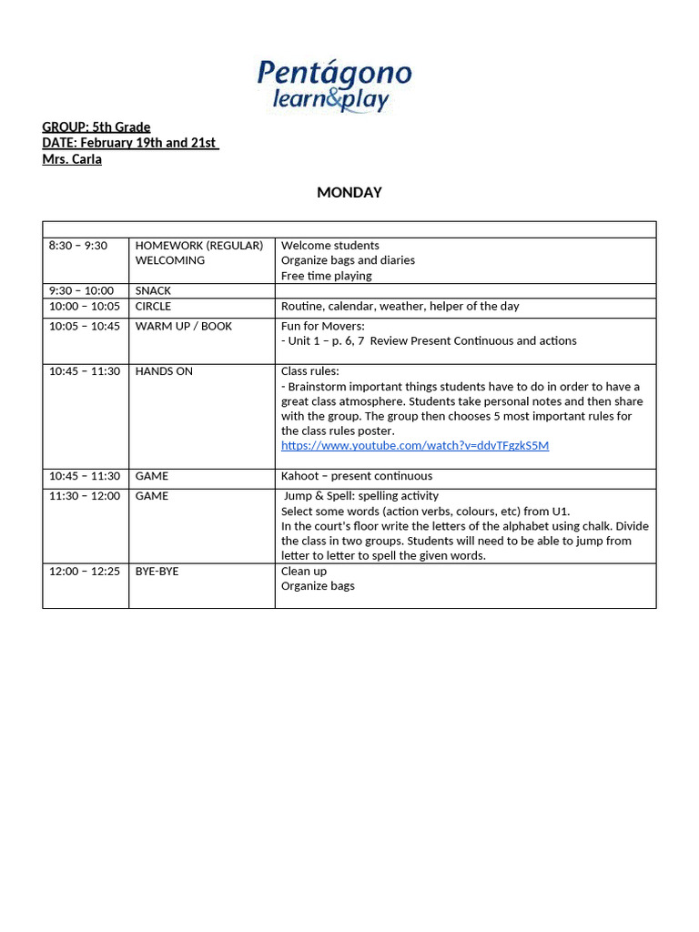 5th Grade Weekly Lesson Plan | PDF | Linguistics