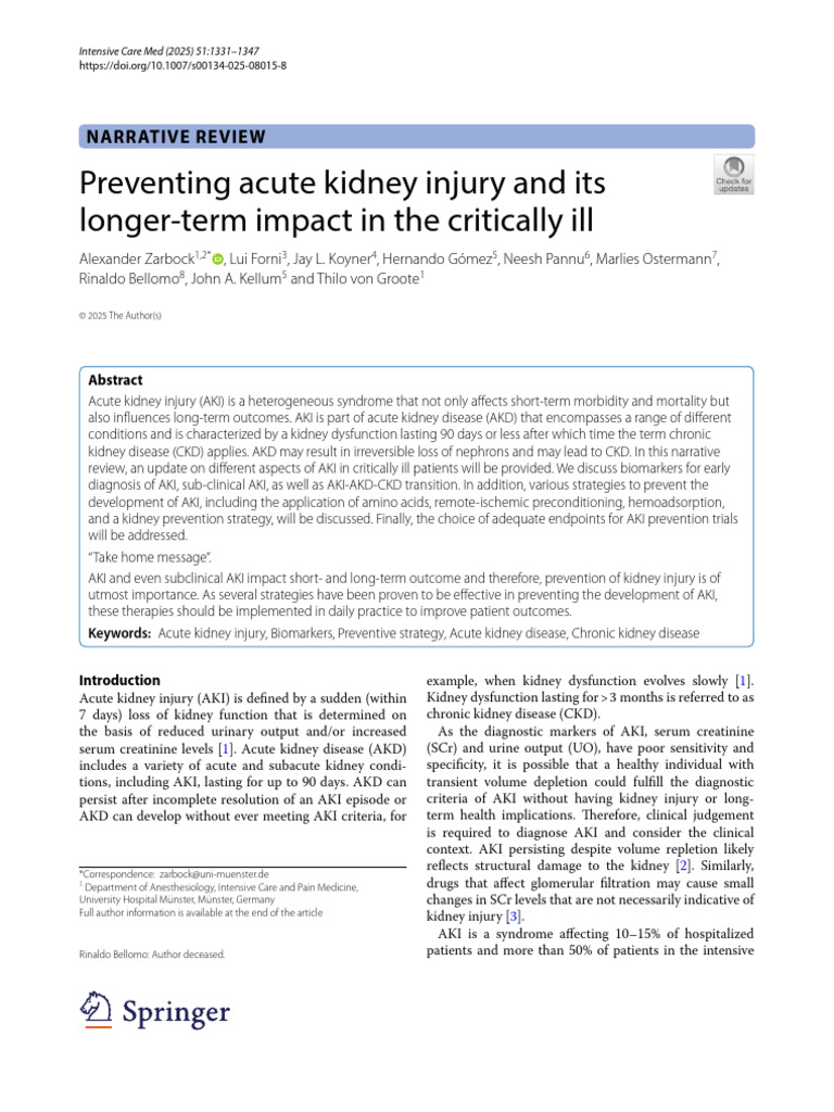 Preventing Acute Kidney Injury in ICU | PDF | Chronic Kidney Disease ...