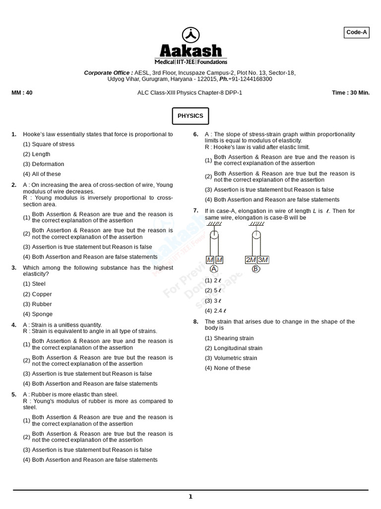 ALC Class-XIII Physics Chapter-8 DPP | PDF | Young's Modulus ...