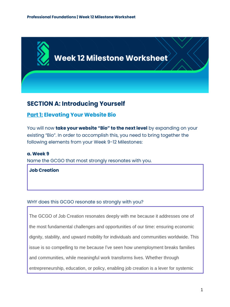 Copie de Week 12 Milestone Worksheet - Professional Foundations | PDF ...