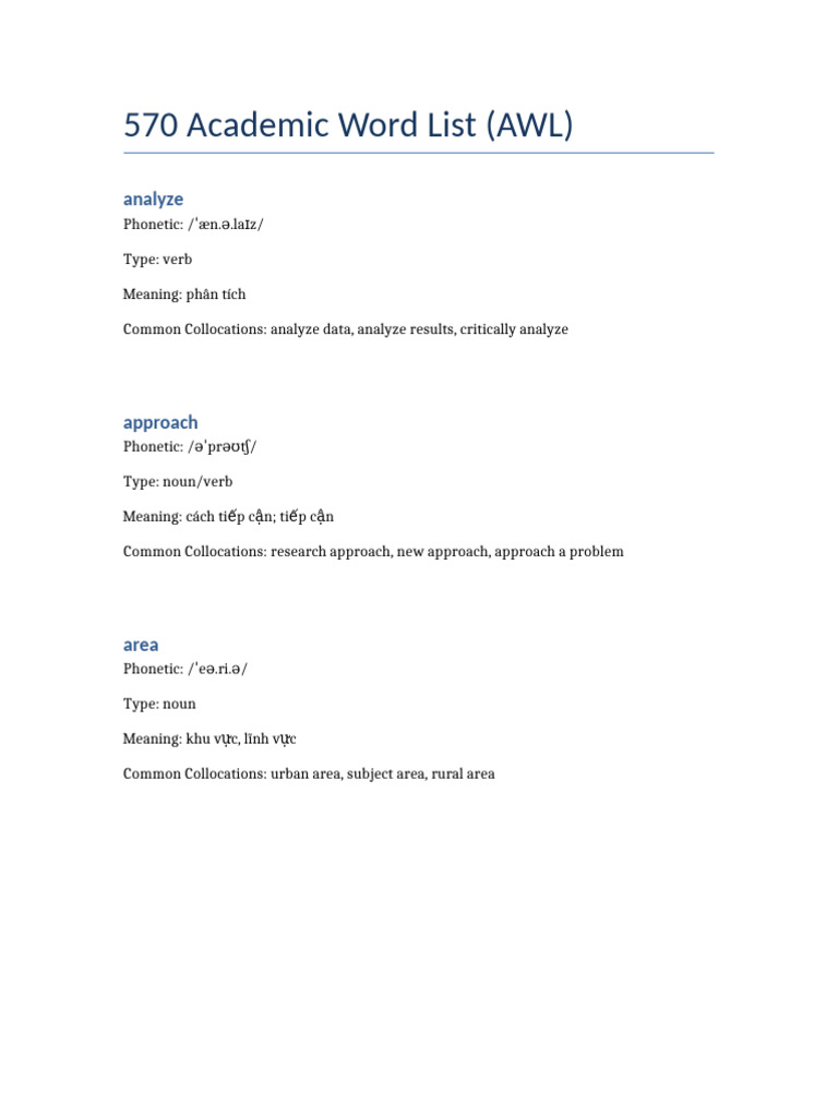 570 Academic Word List (AWL) Guide | PDF