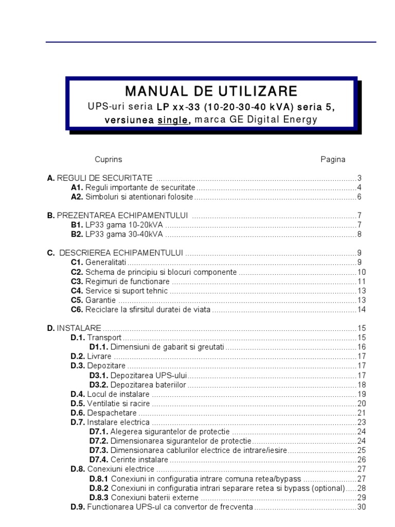 Manual Utilizare Echipamente LP (10 20 30 40) - 33, S5, Single ...