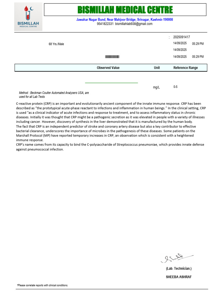 C-Reactive Protein and Blood Test Results | PDF | C Reactive Protein ...