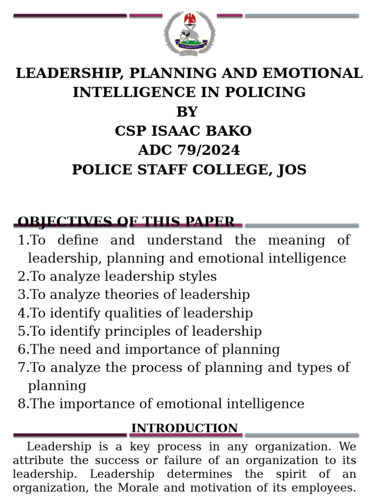 Leadership Planing and Emotional Intellegence | PDF | Leadership | Planning