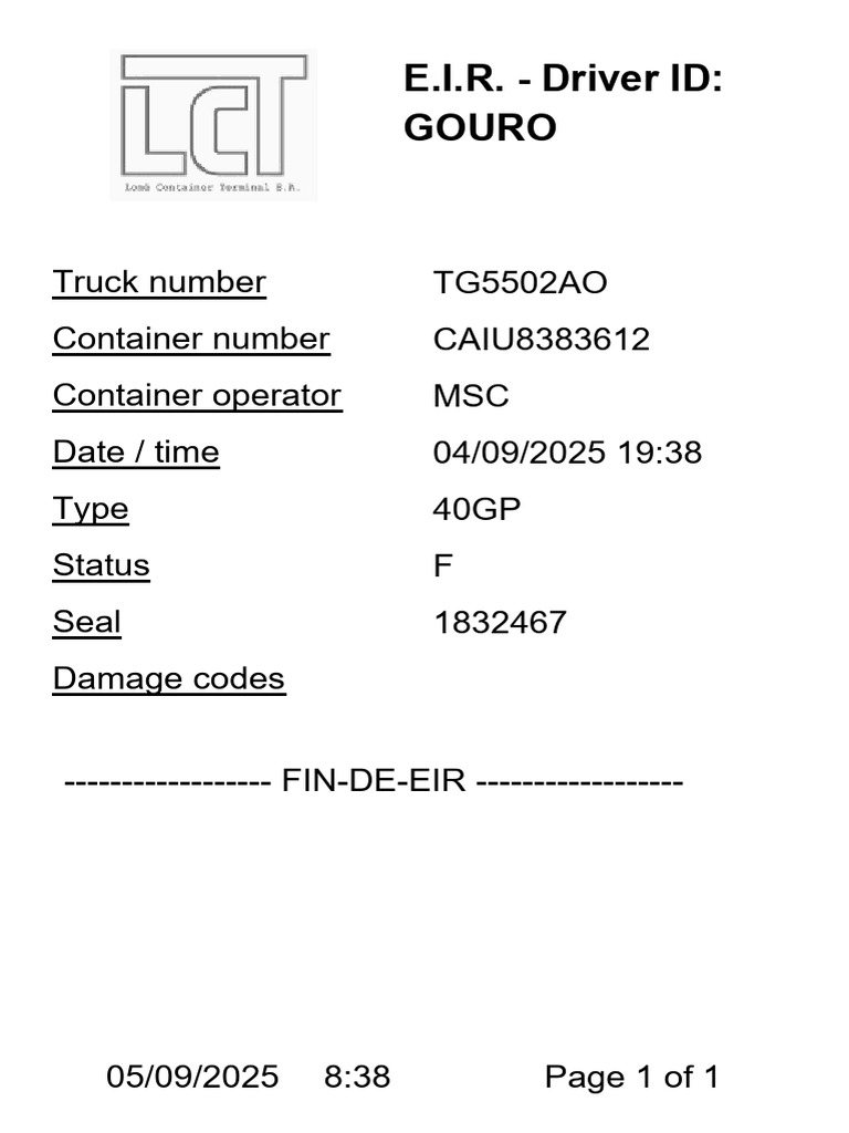 Driver ID and Container Details Report | PDF