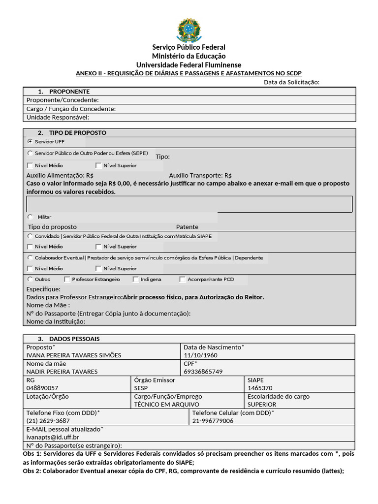 Requisição de Diárias e Passagens UFF | PDF