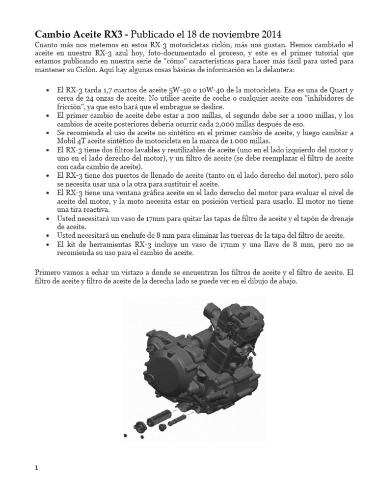 Cambio de Aceite para RX3: Guía Paso a Paso | PDF | Motocicleta