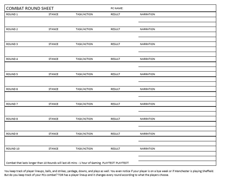 Combat Round Tracking Sheet | PDF