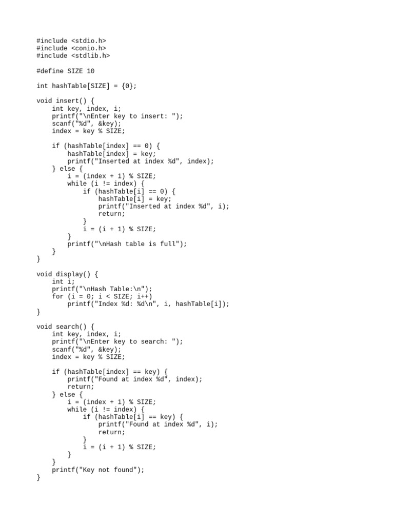 Hash Table Implementation in C | PDF
