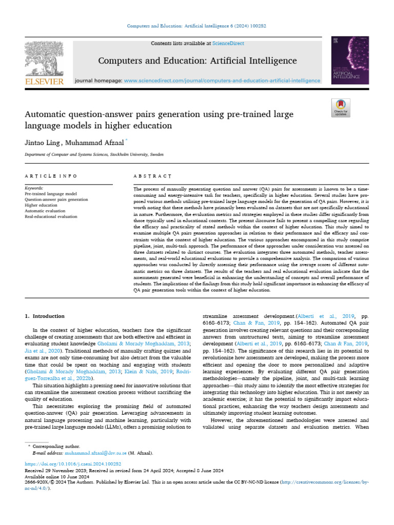 Automated QA Generation in Higher Education | PDF | Evaluation ...