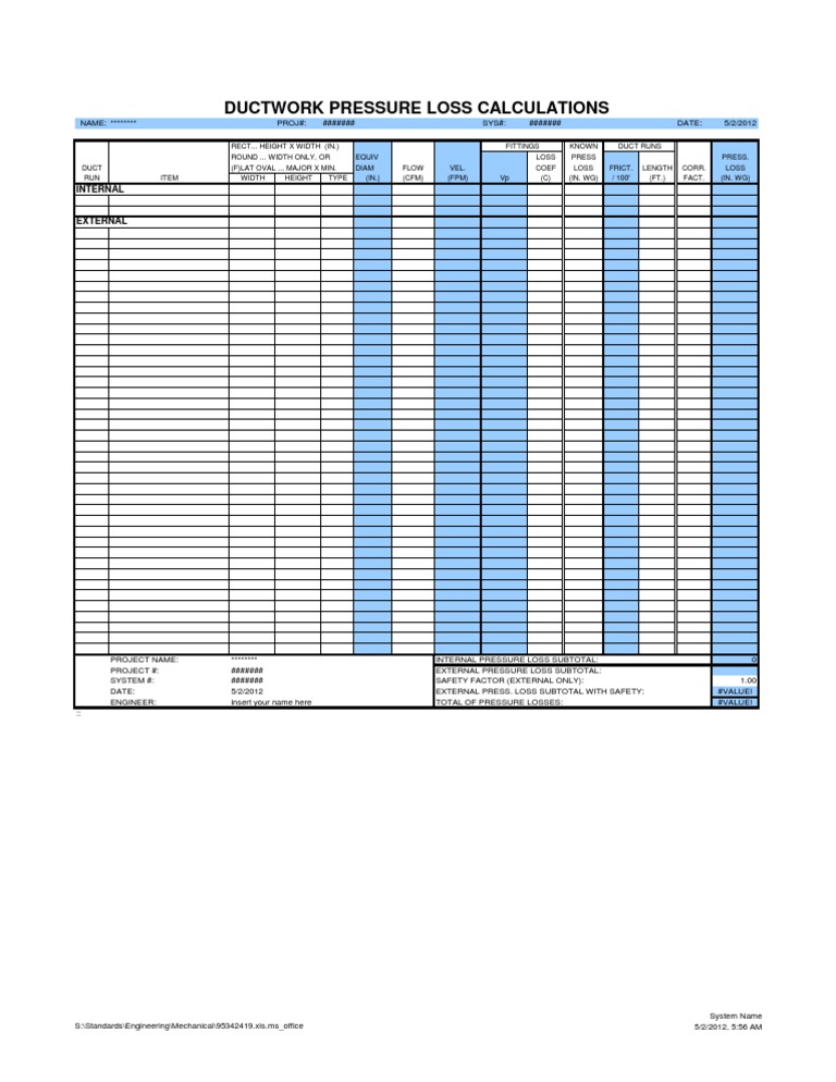 Ductwork Pressure Loss Calculations | PDF