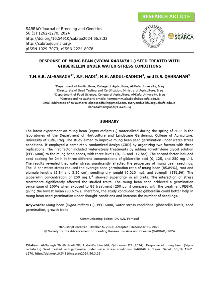 Mung Bean Germination Under Water Stress | PDF | Seedling | Germination