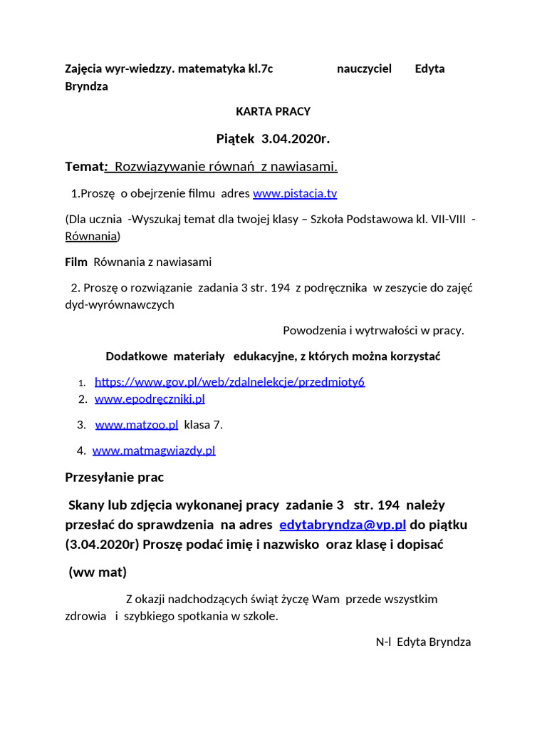 WW Matematyka Kl. 7c | PDF