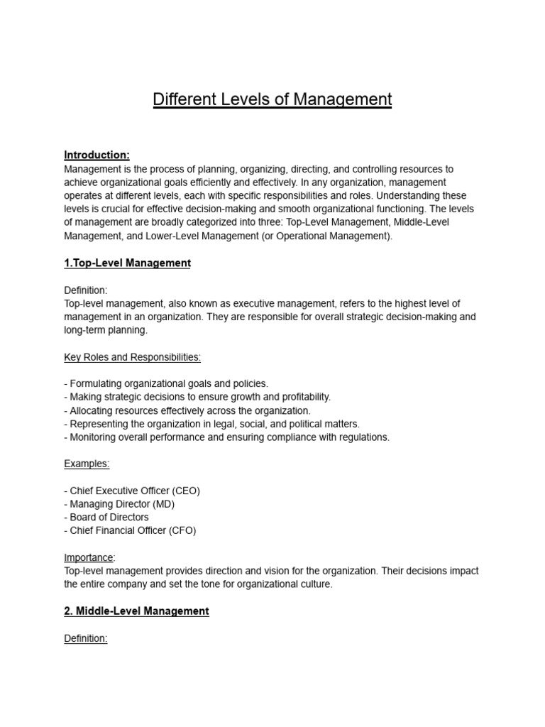 Levels of Management Explained | PDF | Goal | Supervisor