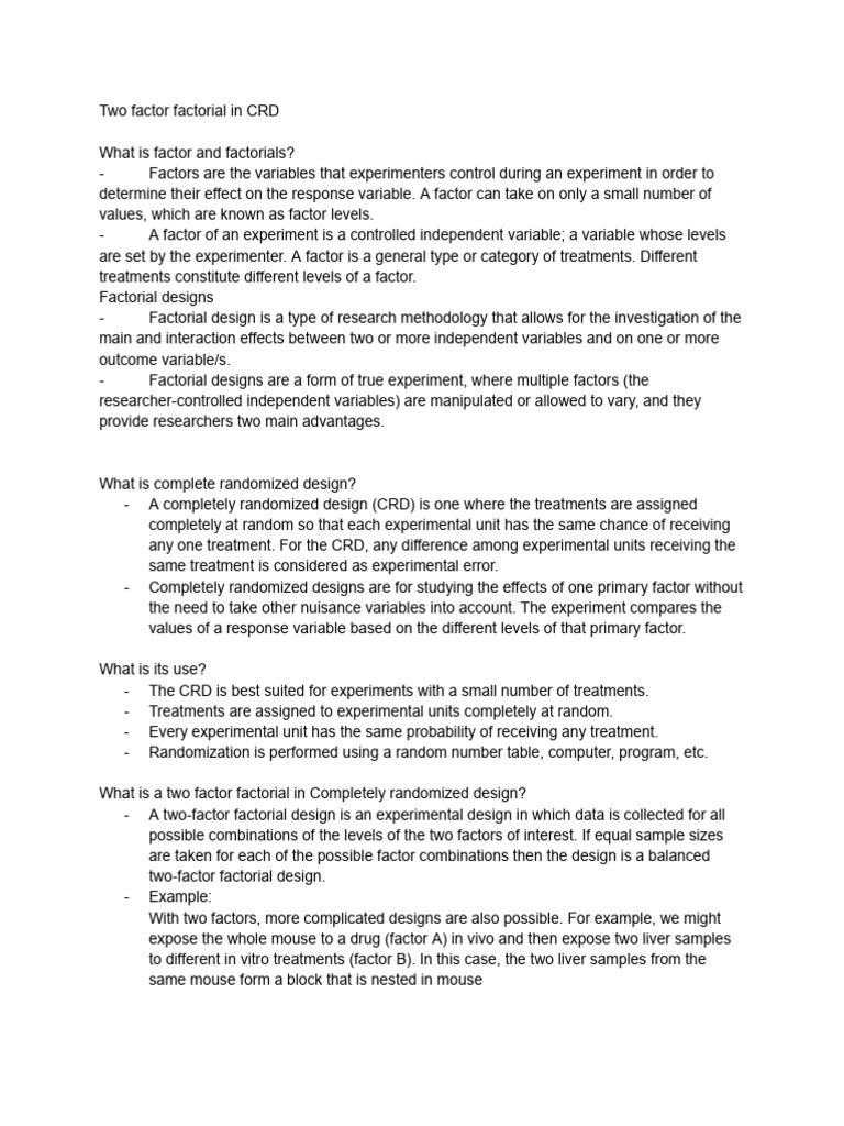 Two Factor Factorial in CRD | PDF | Experiment | Design Of Experiments