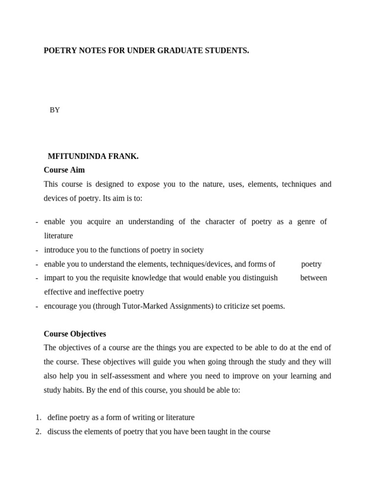 Poetry Study Guide for Undergraduates | PDF | Poetry | Epic Poetry