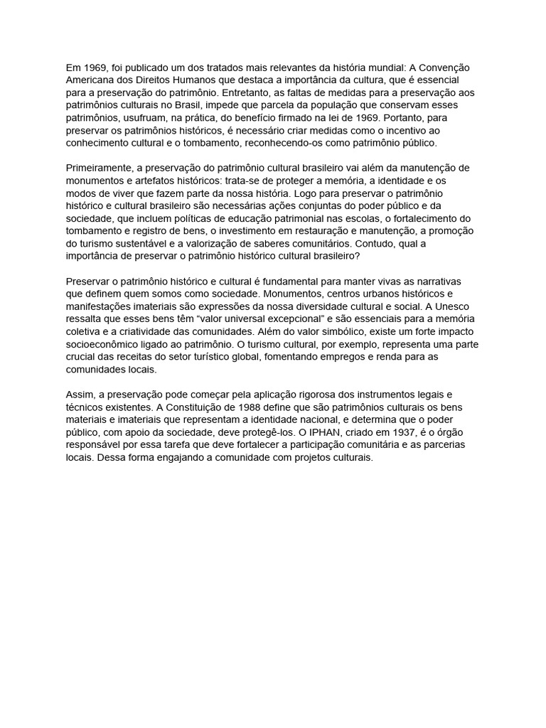 Preservação do Patrimônio Cultural Brasileiro | PDF