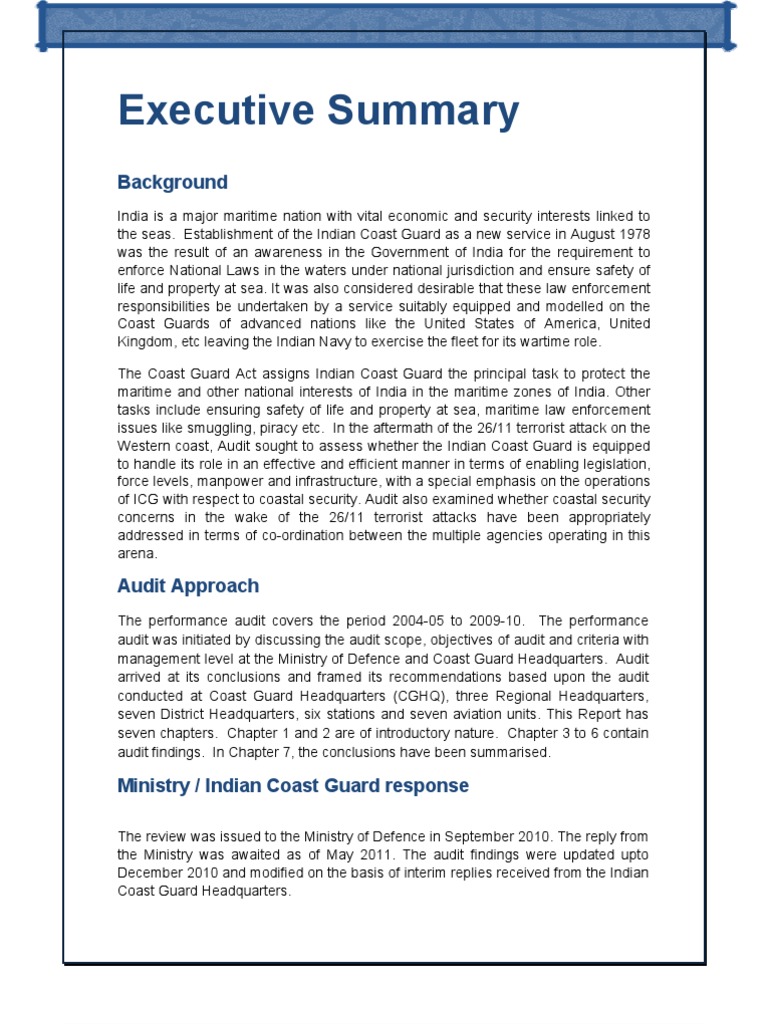 Executive Summary Background PDF Coast Guard Water Transport