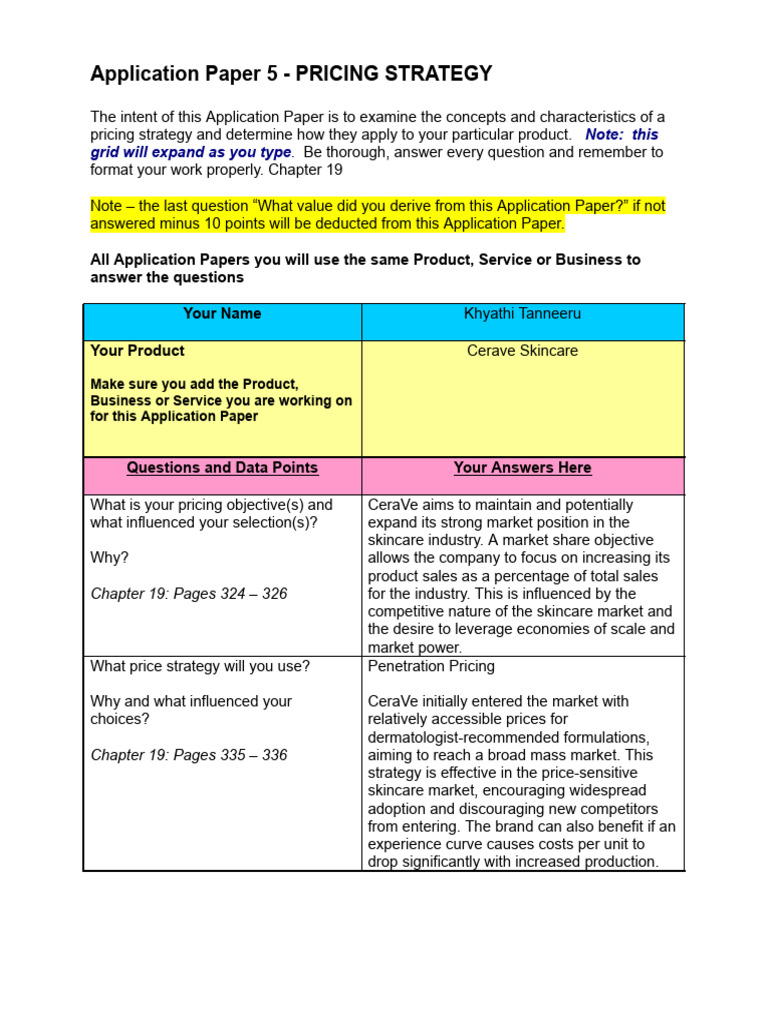 MKTG 200 - Application Paper 5 - Price Strategy1 Khyathi Tanneeru | PDF ...
