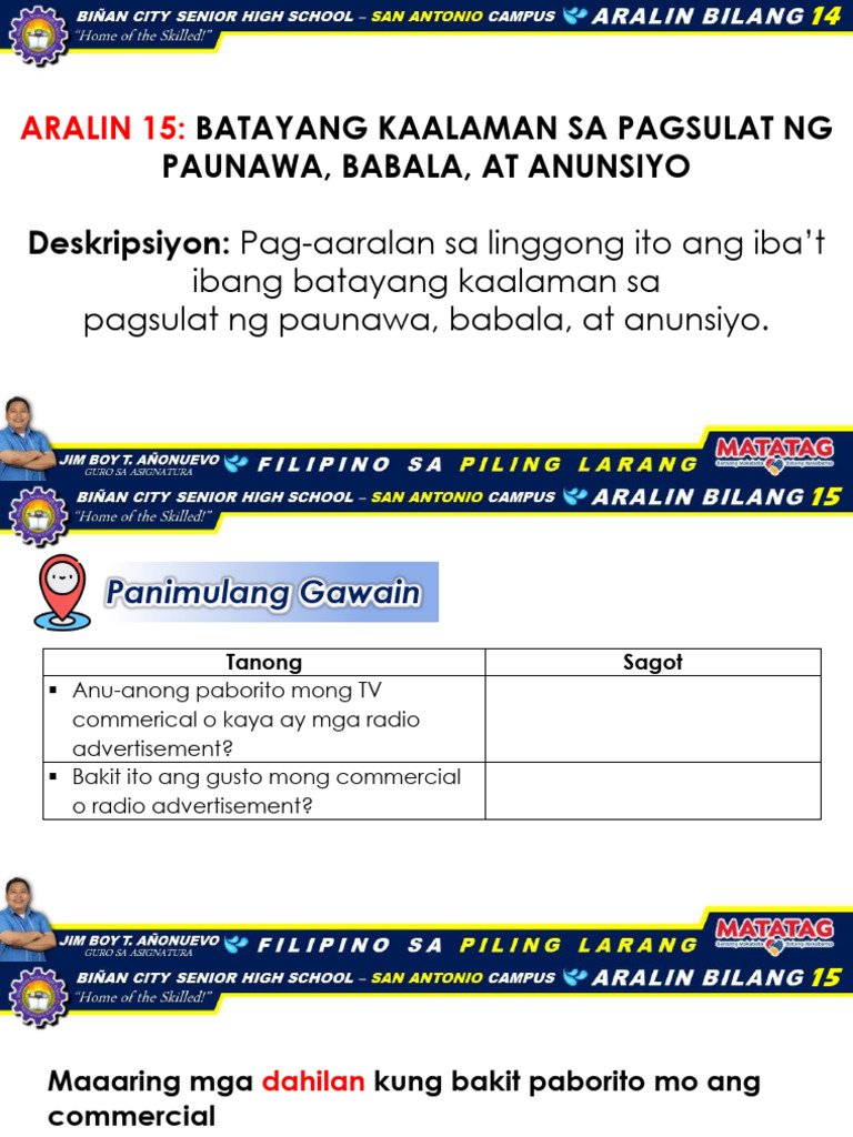 Piling Larang Aralin 15 | PDF