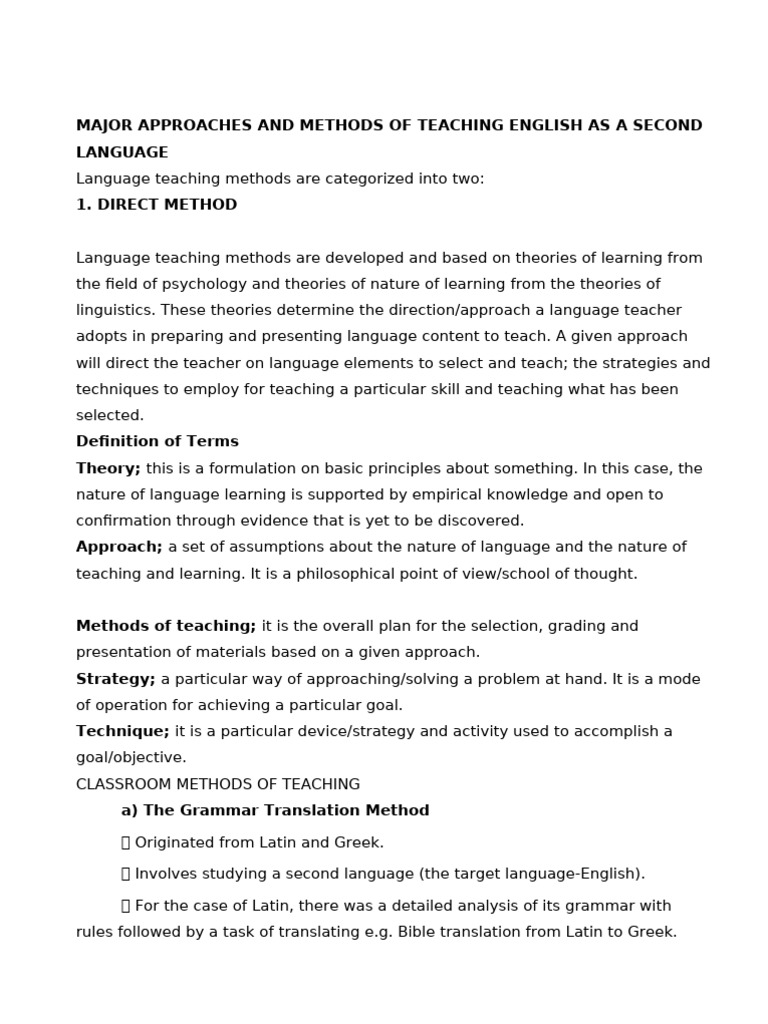 Teaching Methods for ESL | PDF | Language Education | Second Language