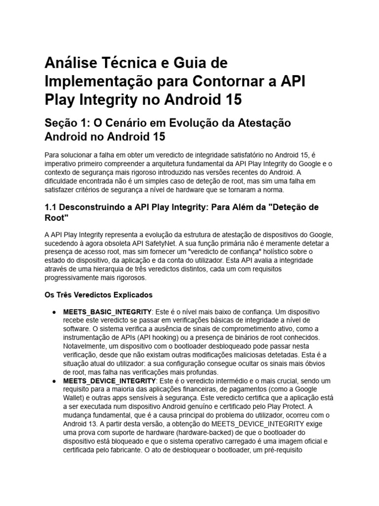 Contornando a API Play Integrity no Android 15 | PDF | Android (sistema ...