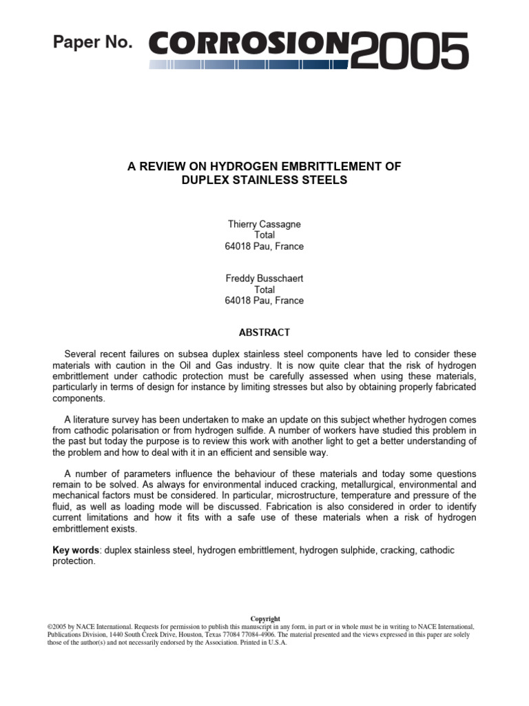 Hydrogen Embrittlement in Duplex Steels | PDF | Stainless Steel | Heat ...