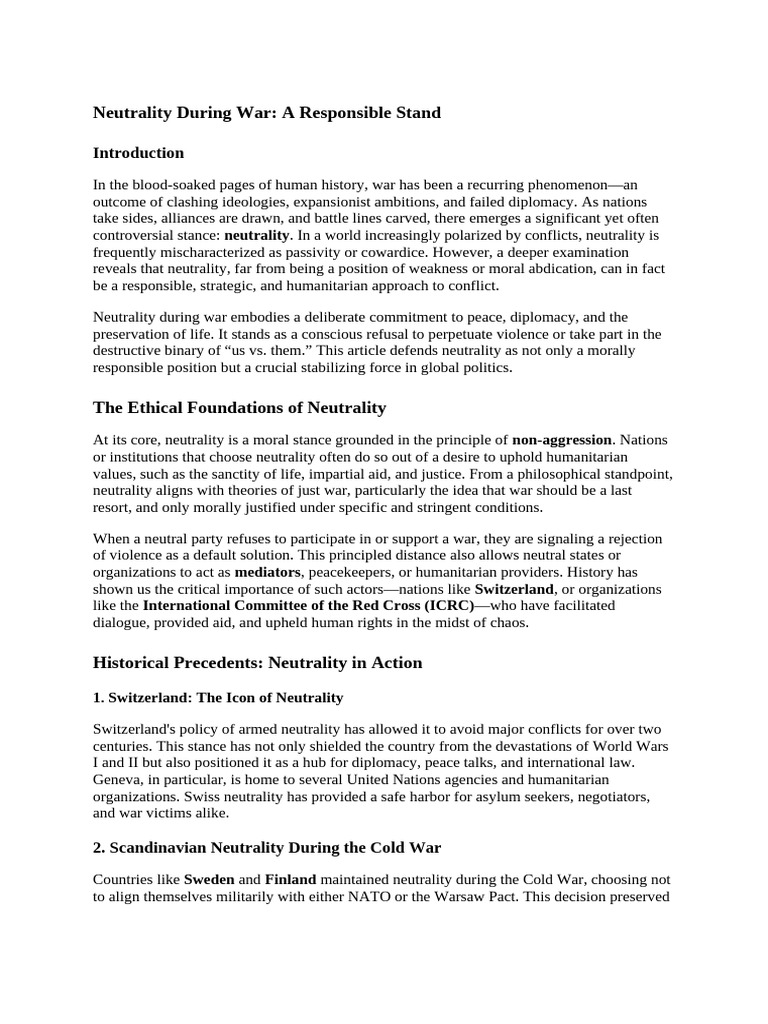 The Case for Neutrality in War | PDF | International Committee Of The ...