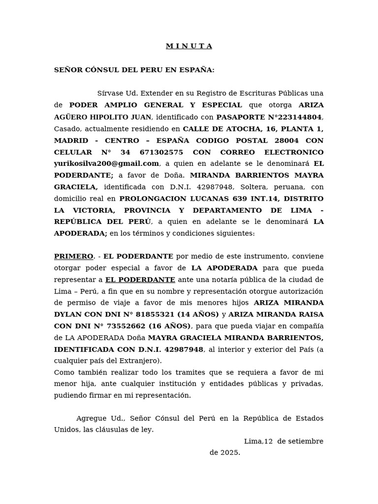 Poder Notarial para Viaje de Menores | PDF
