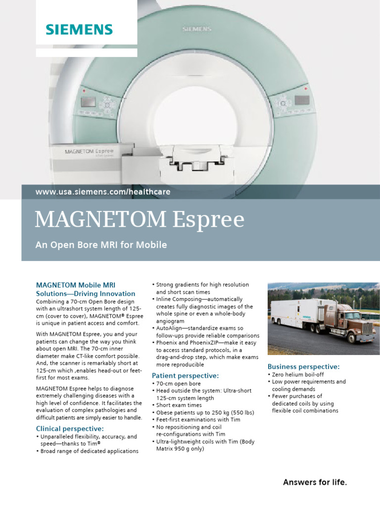 MAGNETOM Espree: Open Bore MRI Solutions | PDF | Magnetic Resonance