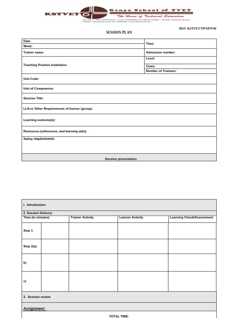 Session Plan Template for Trainers | PDF
