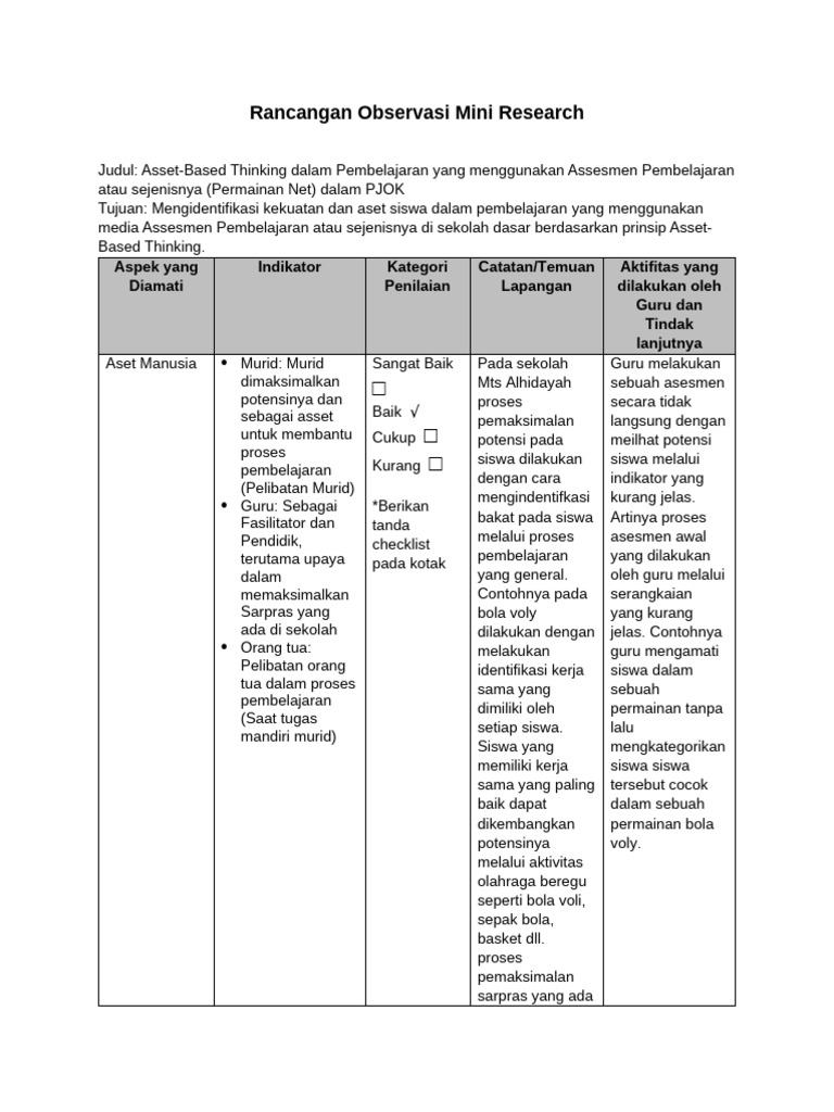 Rancangan Observasi Mini Research | PDF