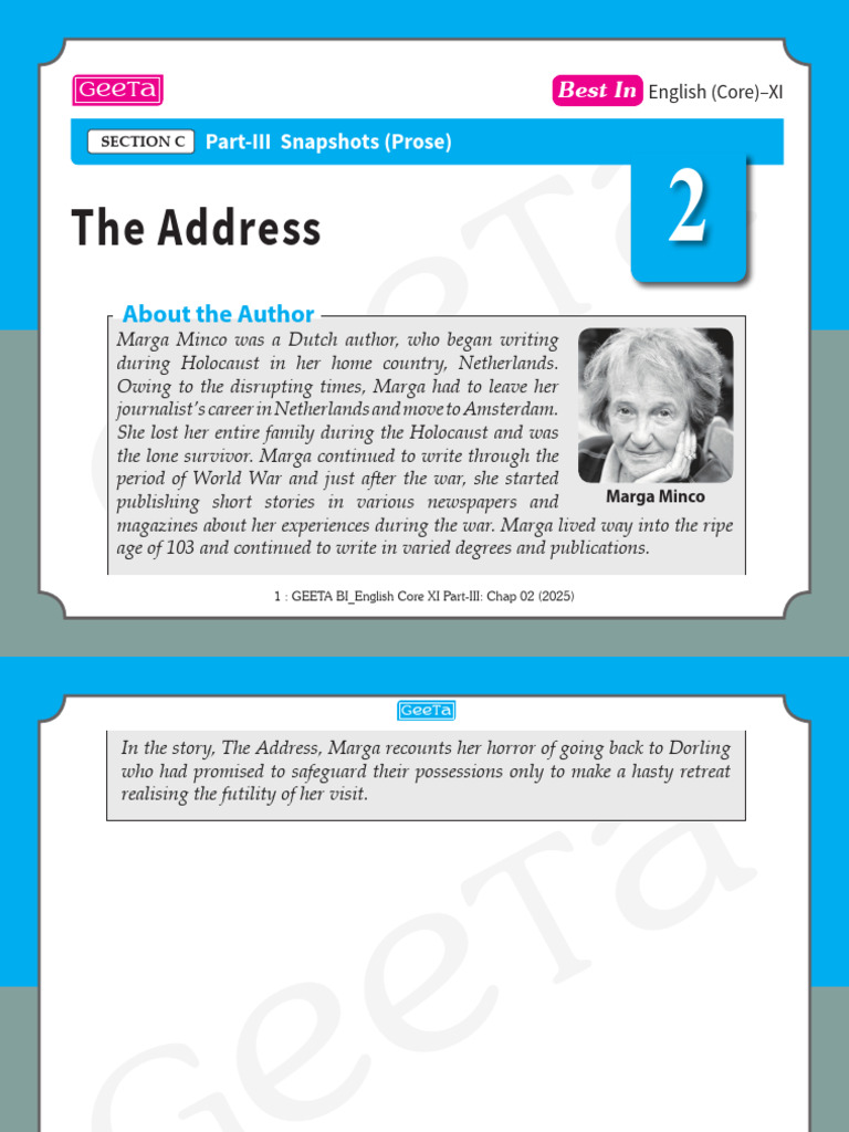 GEETA BI - English Core XI Part-III Chap 02 (2025) WhatsApp | PDF