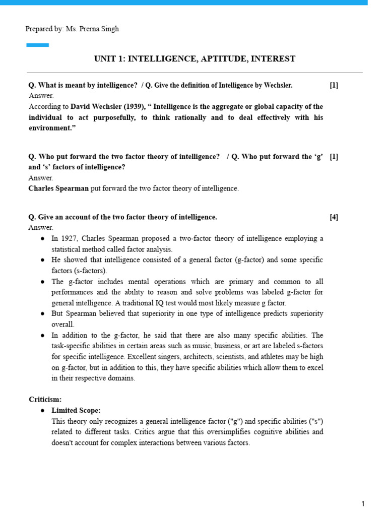Intelligence Theories Overview and Critiques | PDF | Wechsler Adult ...