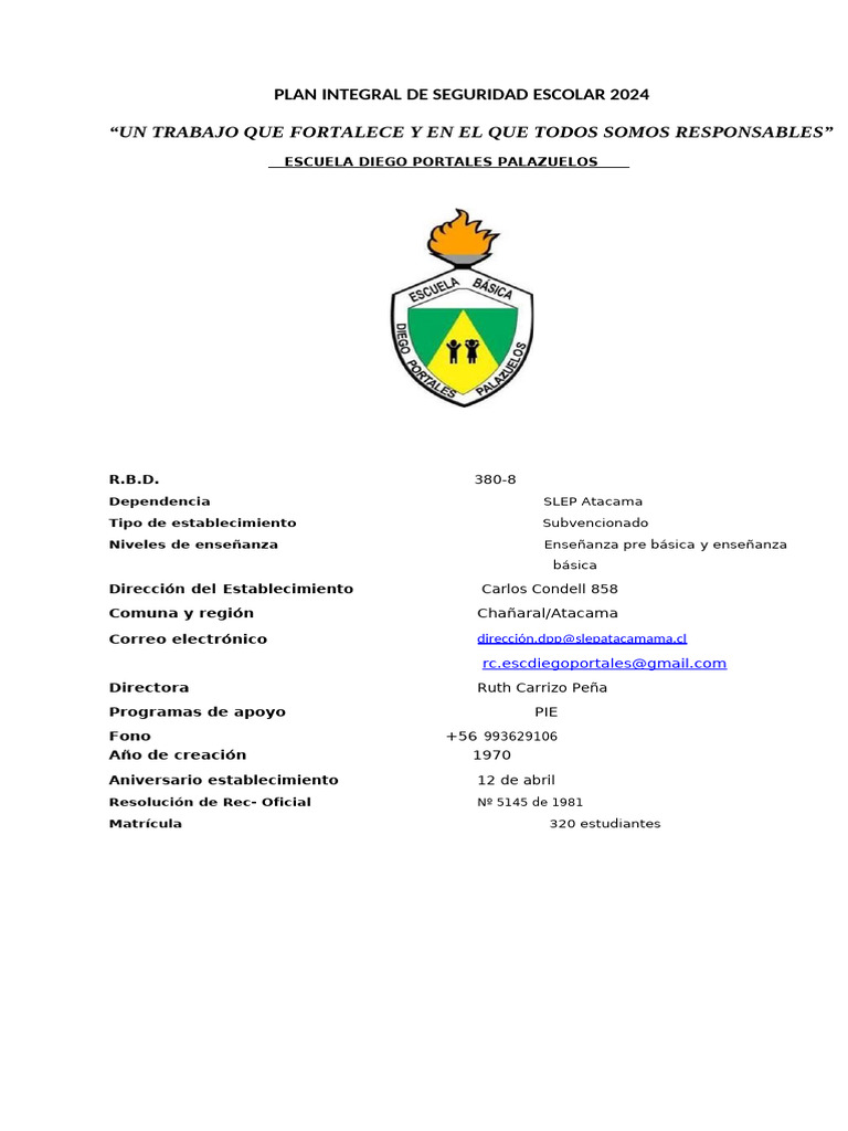 Plan de Seguridad Escolar 2024 | PDF | Laboratorios | Enseñando