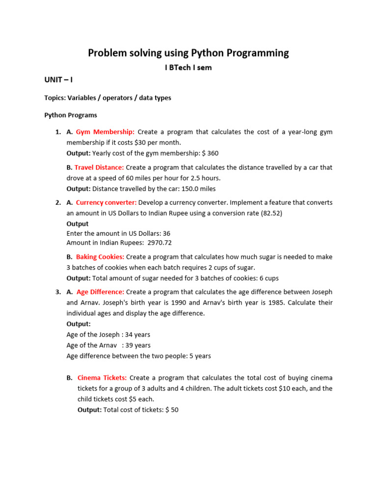 Python Problem Solving Exercises | PDF | Area | Length