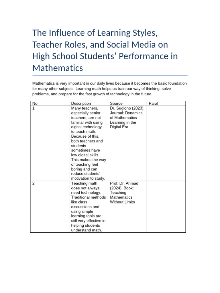 Impact of Learning Styles on Math Performance | PDF