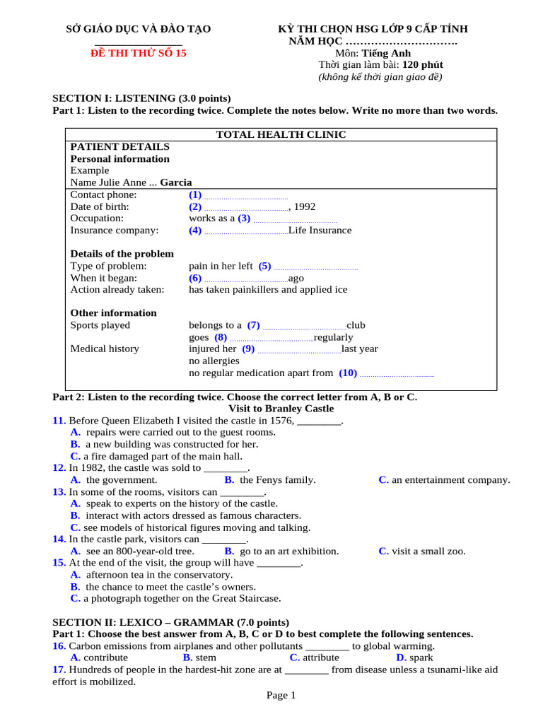 Mock Exam for 9th Grade English HSG | PDF | Recycling | Sea