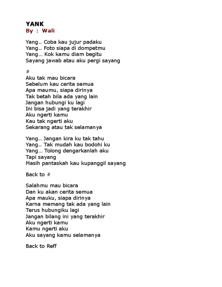 Lirik Lagu Wali Yank