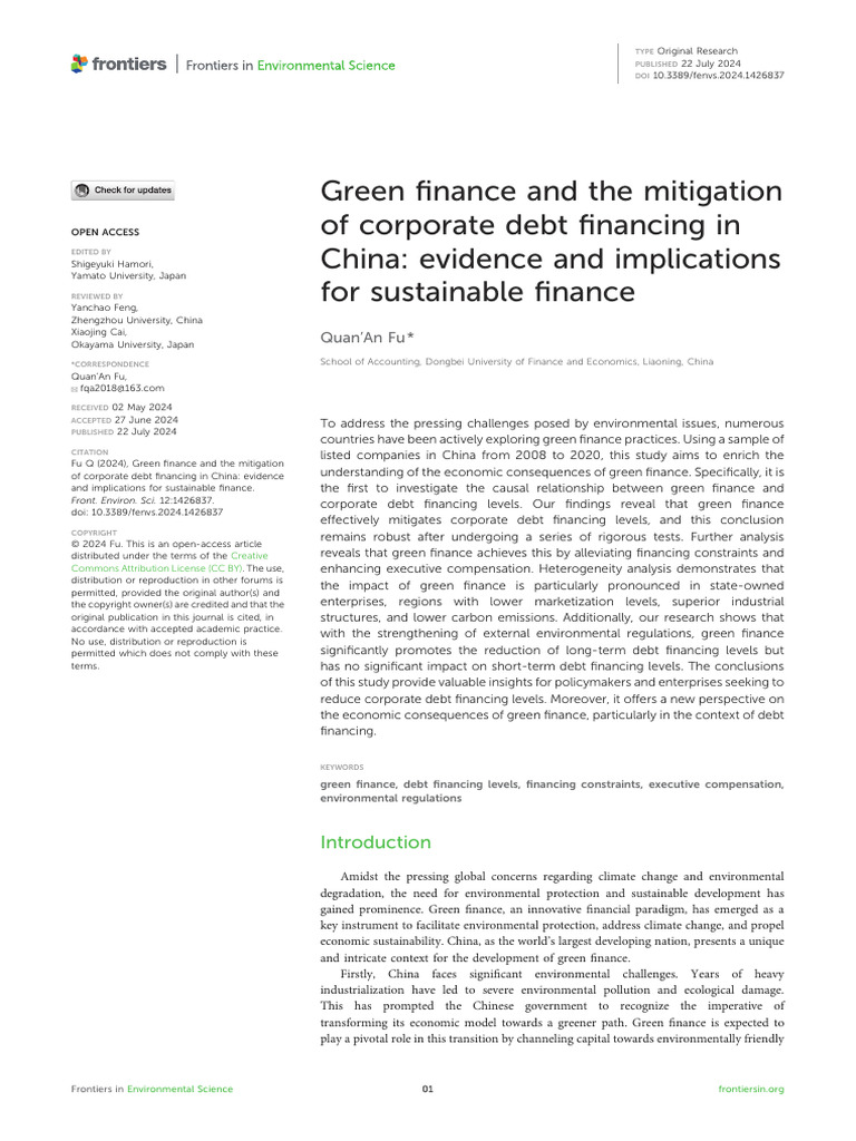 Fenvs 12 1426837 | PDF | Sustainability | Climate Change Mitigation