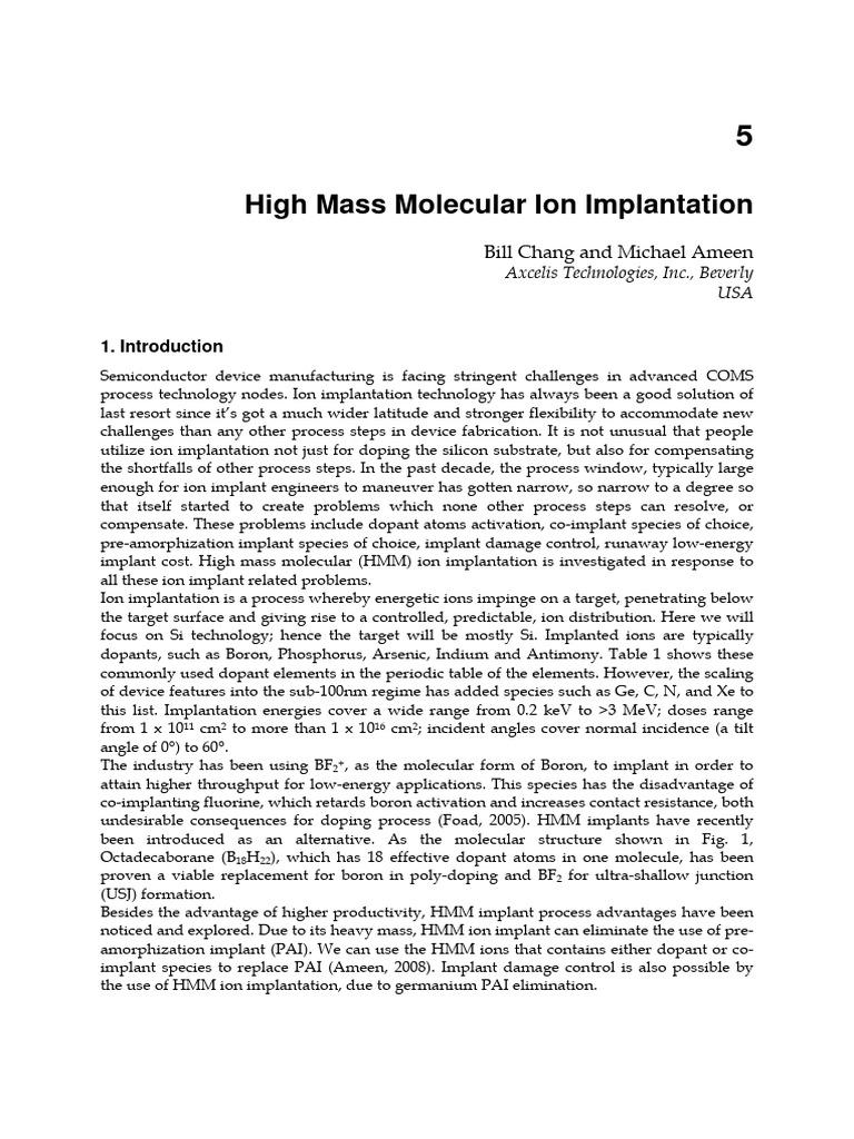 High Mass Molecular Ion Implantation in Semiconductors | PDF | Ion ...