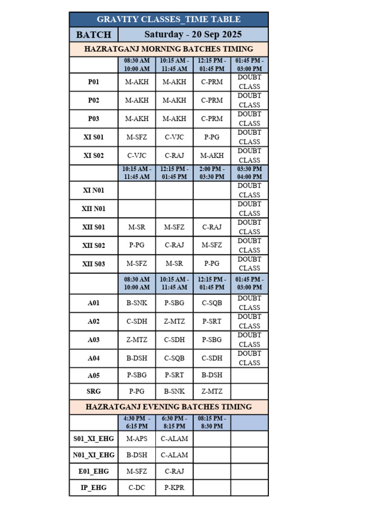 Update Time Table 20 Sep | PDF