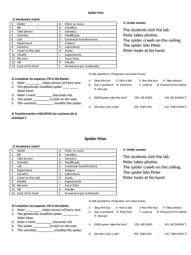Spider-Man Vocabulary and Activities Guide | PDF | Chess Openings | Chess