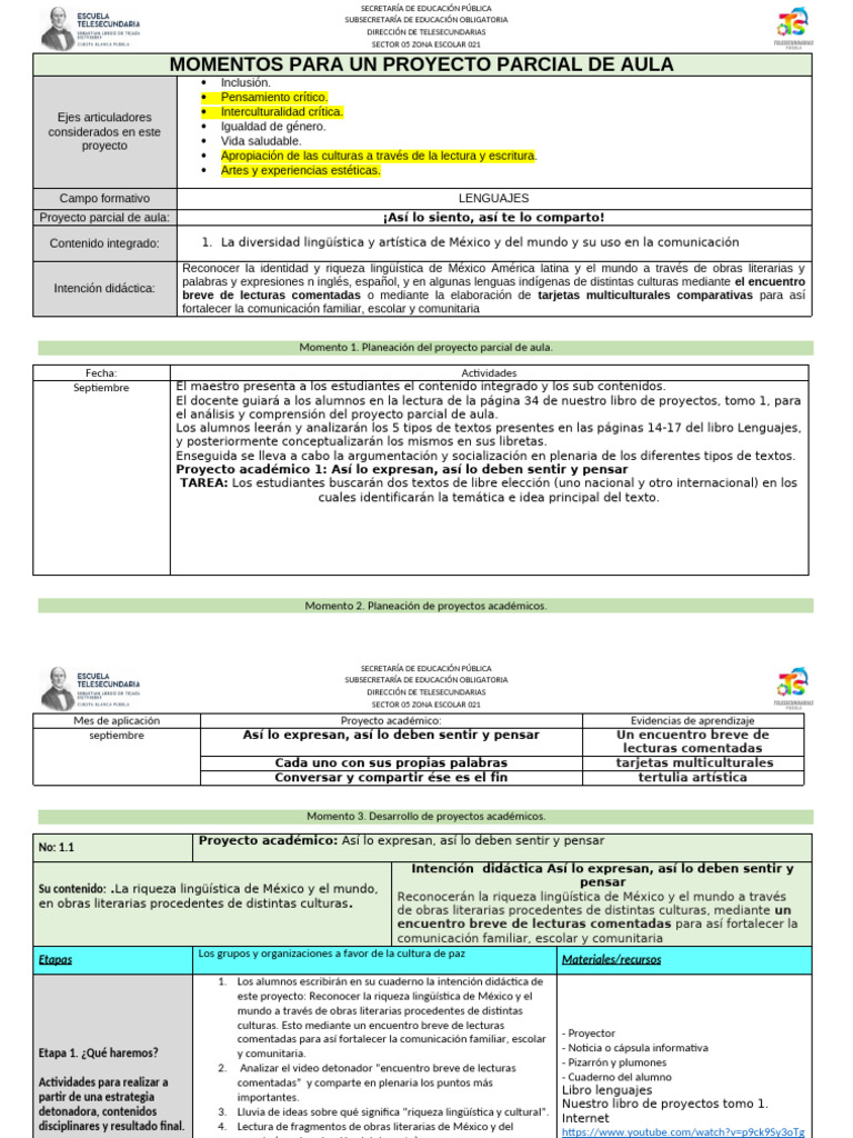 Proyecto de Aula: Riqueza Lingüística y Cultural | PDF | México ...