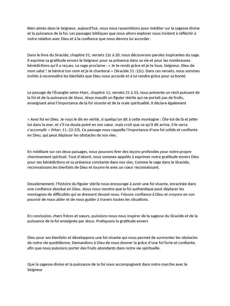 Sagesse divine et puissance de la foi | PDF | Dieu | Évangile selon Marc