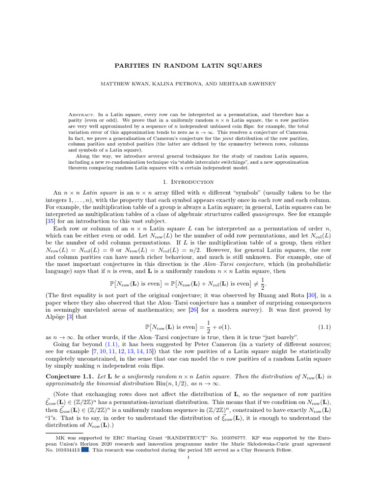 Parities in Random Latin Squares | PDF | Mathematics | Mathematical ...